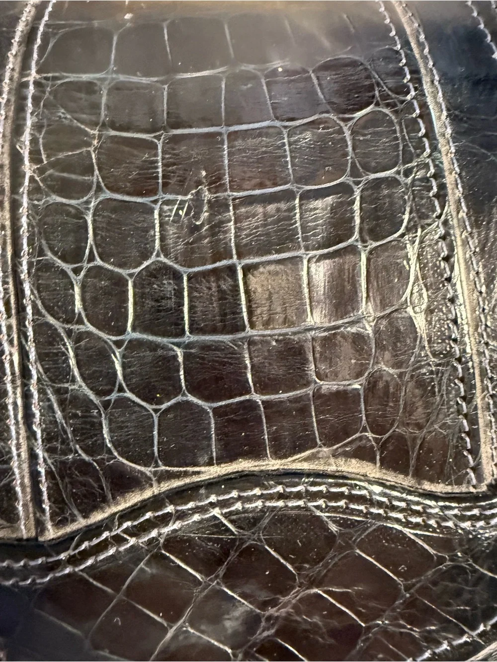 Velia Ubago Midnight Blue Crocodile Leather Bamboo Buckle Handbag